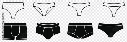 Underpants icon. Set of men's underwear icons. Vector illustration. Men's underpants vector icons. Black underwear icons
