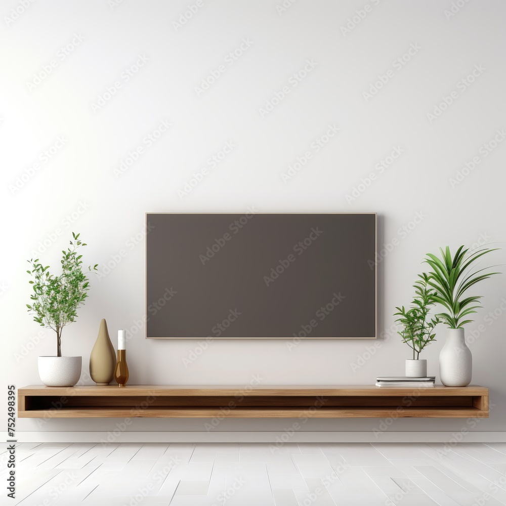 Shelf tv in modern empty room,minimal Shelf tv in modern empty room,minimal