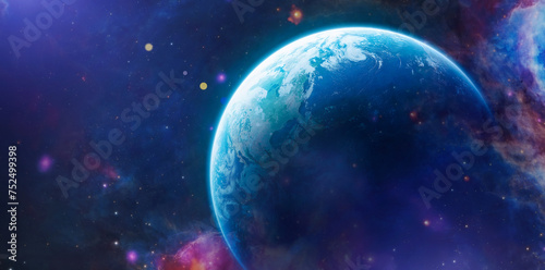 Fototapeta Naklejka Na Ścianę i Meble -  Planet Earth in outer space. Sunlight at the dawn of day. Earth globe on starry background. Earth hour. Elements of this image furnished by NASA