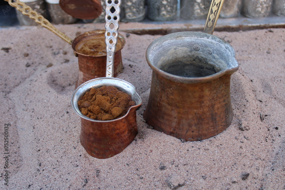 Ember , roasted Turkish coffee on the coal. Traditional Turkish coffee cooked on the coal,ember.