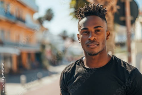 Confident African American man in casual wear posing in an urban setting