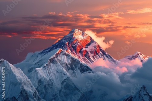 stunning vista of the peak of Mount Everest.