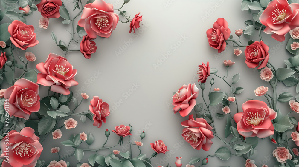 Red roses, floral background. 3 d rendering Red roses, floral background. 3 d rendering