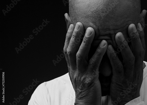 black man praying to god with hands together Caribbean man praying with people stock image stock photo