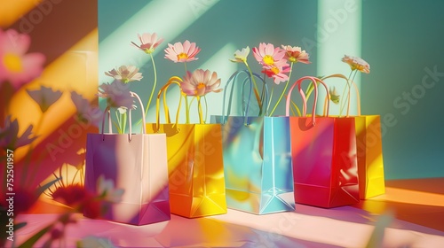 Grupa kolorowych toreb z kwiatami