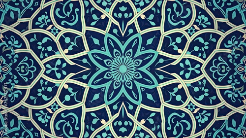 traditional Islamic pattern in rich shades of blue and green.