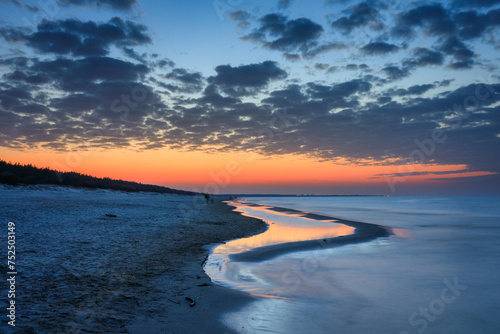 Baltic Sea beach in Jantar at sunset. Poland