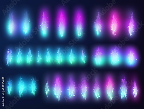 Realistic shining glow northern lights. Vector aurora borealis on black background. Beautiful natural effect for design element.