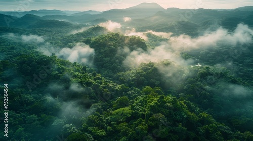 A breathtaking aerial view of a lush forest