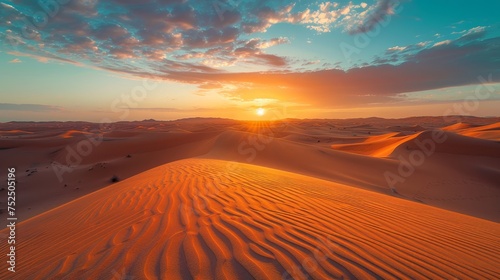 A breathtaking sunrise over a vast desert landscape