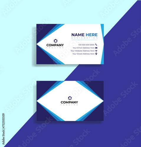 Modern blue and white visiting card design. Modern business card template blue color. Flat design vector abstract creative - Vector