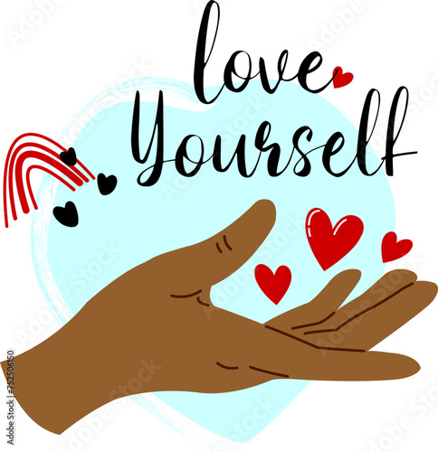 The hand gives the heart. The concept of self-care. Love yourself.