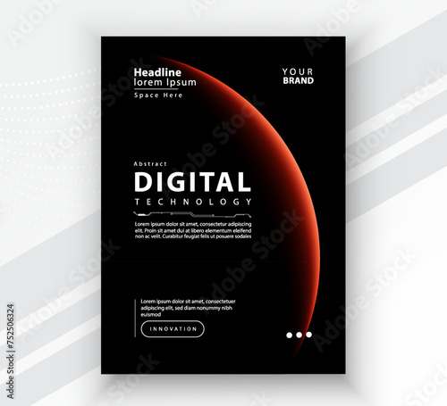 Poster brochure cover banner presentation layout template, Technology digital futuristic internet network connection black background, Abstract cyber future tech communication, Ai big data science 3d