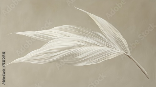  a painting of a white flower on a beige background with a white background and a white flower on the left side of the frame.