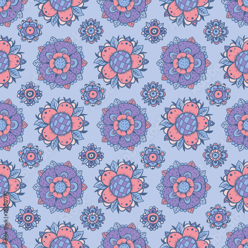 Classic Hand-drawn Floral Rosette Seamless Pattern