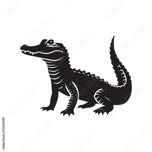 River Guardian: Vector Alligator Silhouette - Embodying the Majesty and Mystery of Nature's Waterfront Sentinel in Graceful Form. Minimalist black Alligator Illustration. © Wolfe 