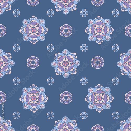 Classic Hand-drawn Floral Rosette Seamless Pattern © depiano