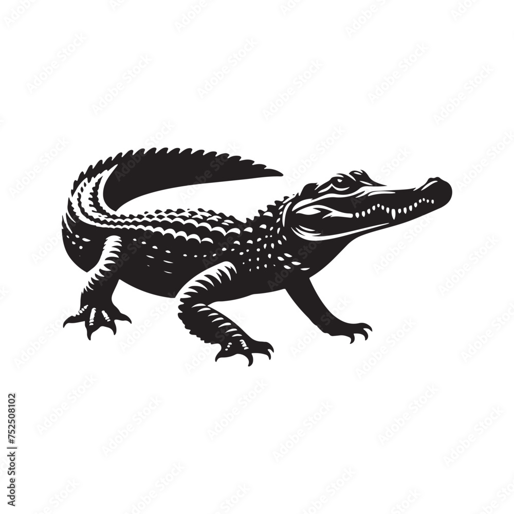 Fototapeta premium River Guardian: Vector Alligator Silhouette - Embodying the Majesty and Mystery of Nature's Waterfront Sentinel in Graceful Form. Minimalist black Alligator Illustration.