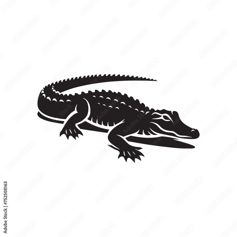 Fototapeta premium River Guardian: Vector Alligator Silhouette - Embodying the Majesty and Mystery of Nature's Waterfront Sentinel in Graceful Form. Minimalist black Alligator Illustration.