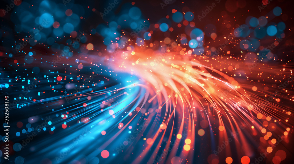 Fiber-optic light trails and particles on dark background Fiber-optic light trails and particles on dark background