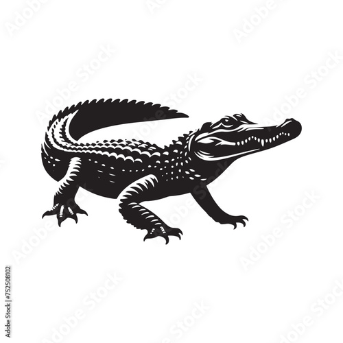 River Guardian  Vector Alligator Silhouette - Embodying the Majesty and Mystery of Nature s Waterfront Sentinel in Graceful Form. Minimalist black Alligator Illustration.