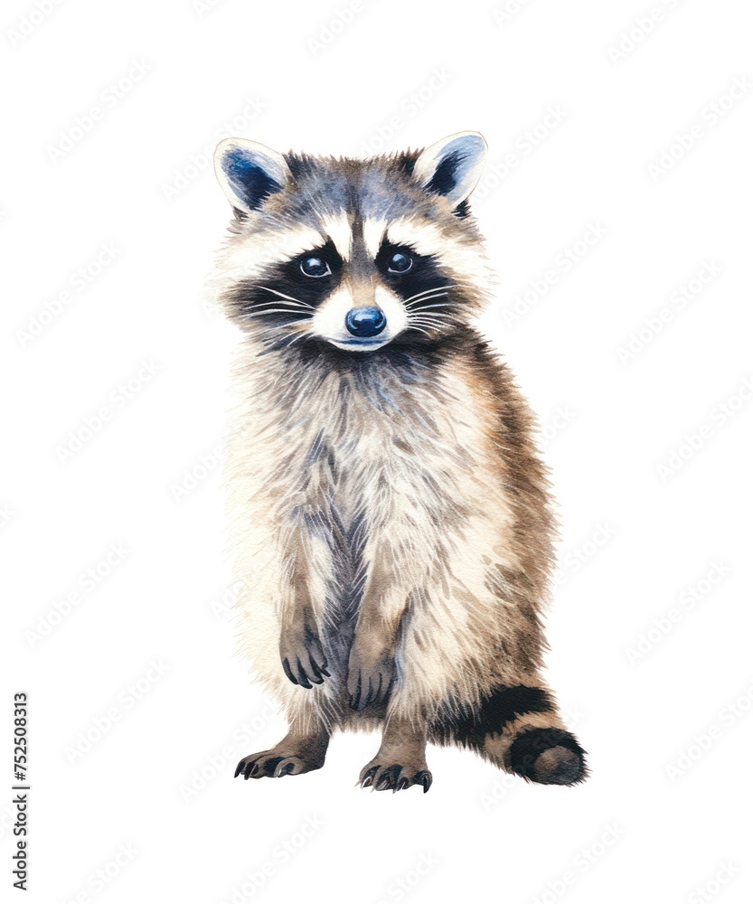 Obraz premium Watercolor illustration of a raccoon isolated on white background.