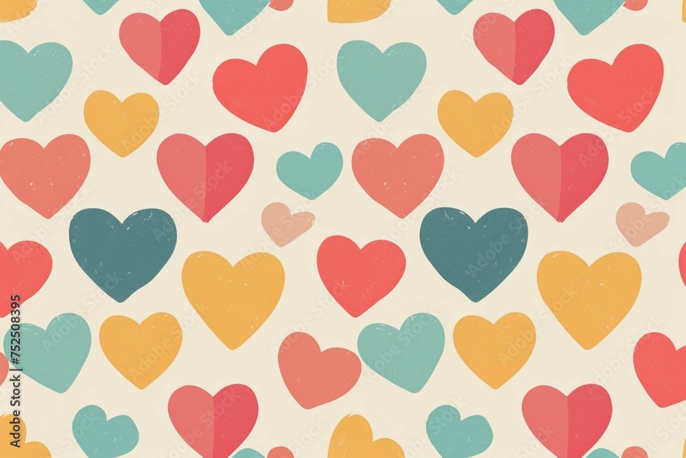 Colorful hearts seamless pattern. Cute romantic retro colors hearts background print. Valentines day holiday backdrop texture, trendy design for banner, cards, surface pattern. Vector illustration