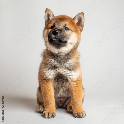 puppy of the Shiba Inu breed  full-length portrait on a white background.