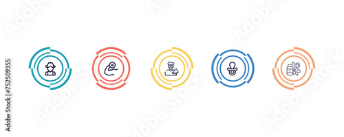gangsters, biceps of a man, man walking and smoking, baby pacifier, man knocking a door outline icons set. editable vector from people concept.