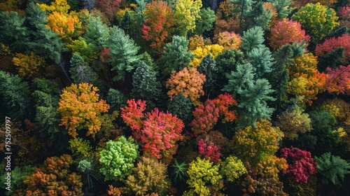 A drone captures the changing seasons in a lush forest