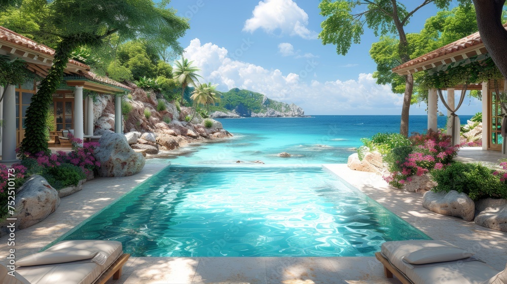 landscape of a seaside villa for two families with a swimming pool overlooking the sea landscape of a seaside villa for two families with a swimming pool overlooking the sea