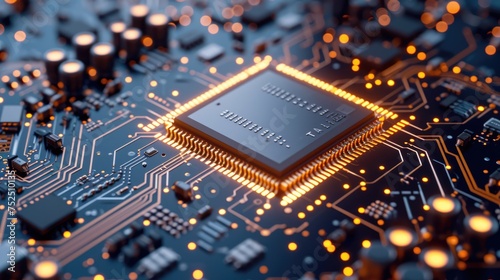 The photograph provides a detailed look at the processor's silicon die, highlighting the precision and complexity of integrated circuit design.