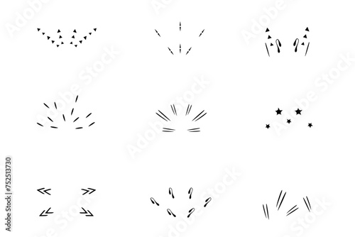 Doodle hand drawn radial line rays, explosions and fireworks. Doodle hand drawn shine sunburst line sparkles, explosions and rays. Hand drawn pop surprise frame. Doodle brush ornament lines vector