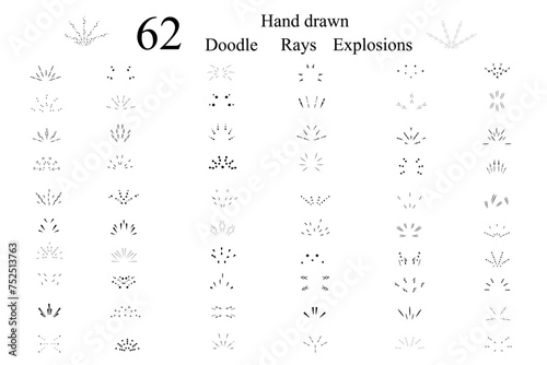 Doodle hand drawn radial line rays, explosions and fireworks. Doodle hand drawn shine sunburst line sparkles, explosions and rays. Hand drawn pop surprise frame. Doodle brush ornament lines vector