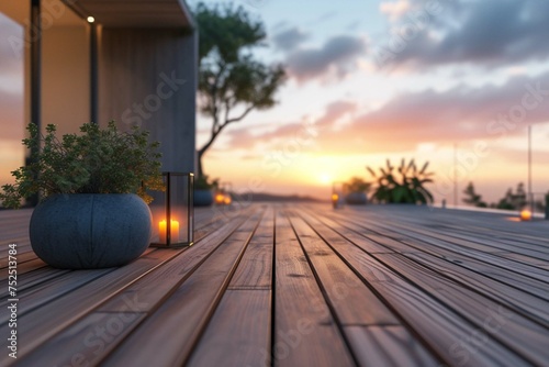 Amazing wooden deck at twilight.