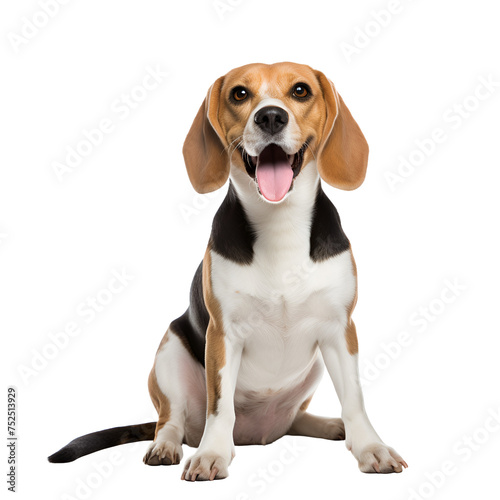 Full body shot of a happy Beagle dog sitting, Isolated on Transparent Background, PNG