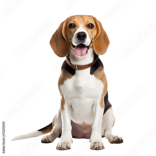 Full body of a happy sitting Beagle dog, Isolated on Transparent Background, PNG