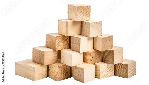 Wooden building blocks isolated on transparent background.