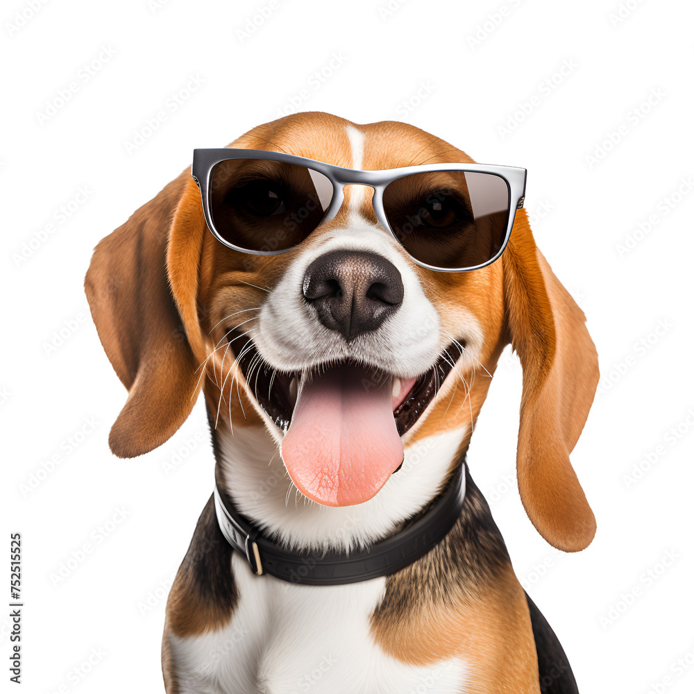 Beagle with Sunglasses: A Happy Summer Close-Up Portrait, Isolated on Transparent Background, PNG