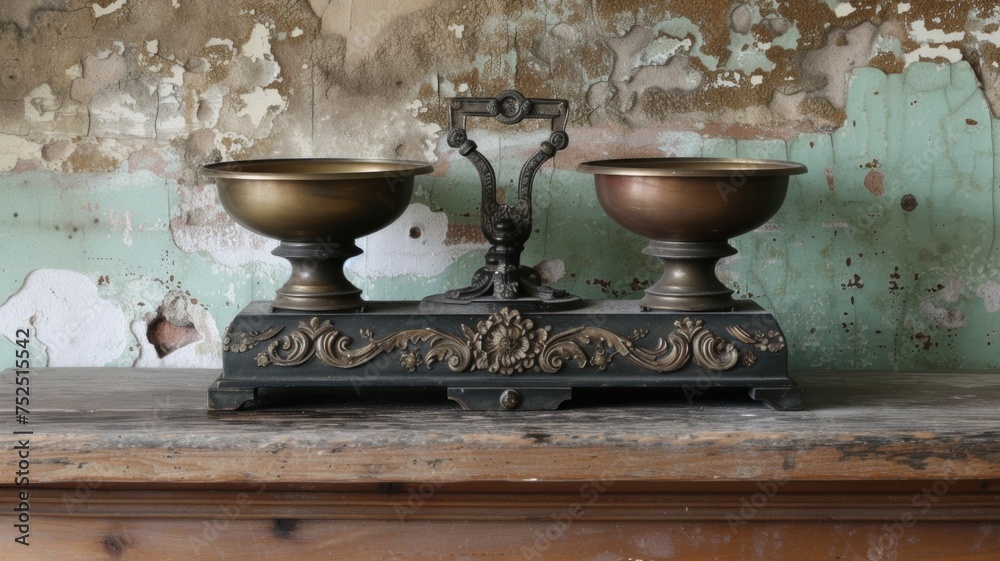 unique shop with antique scales from the 19th century with ornate metal bowls, shop background, unique shop with antique scales from the 19th century with ornate metal bowls, shop background,