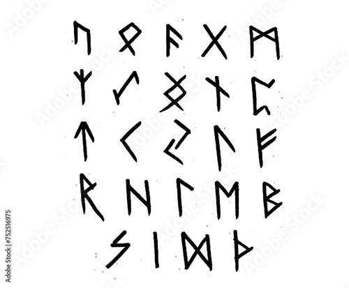 Viking runes  elder futhark alphabet. Retro norse scandinavian runes. Sketch celtic ancient letters. Old hieroglyphic occult set icons. Medieval viking symbols. Vector isolated on white background