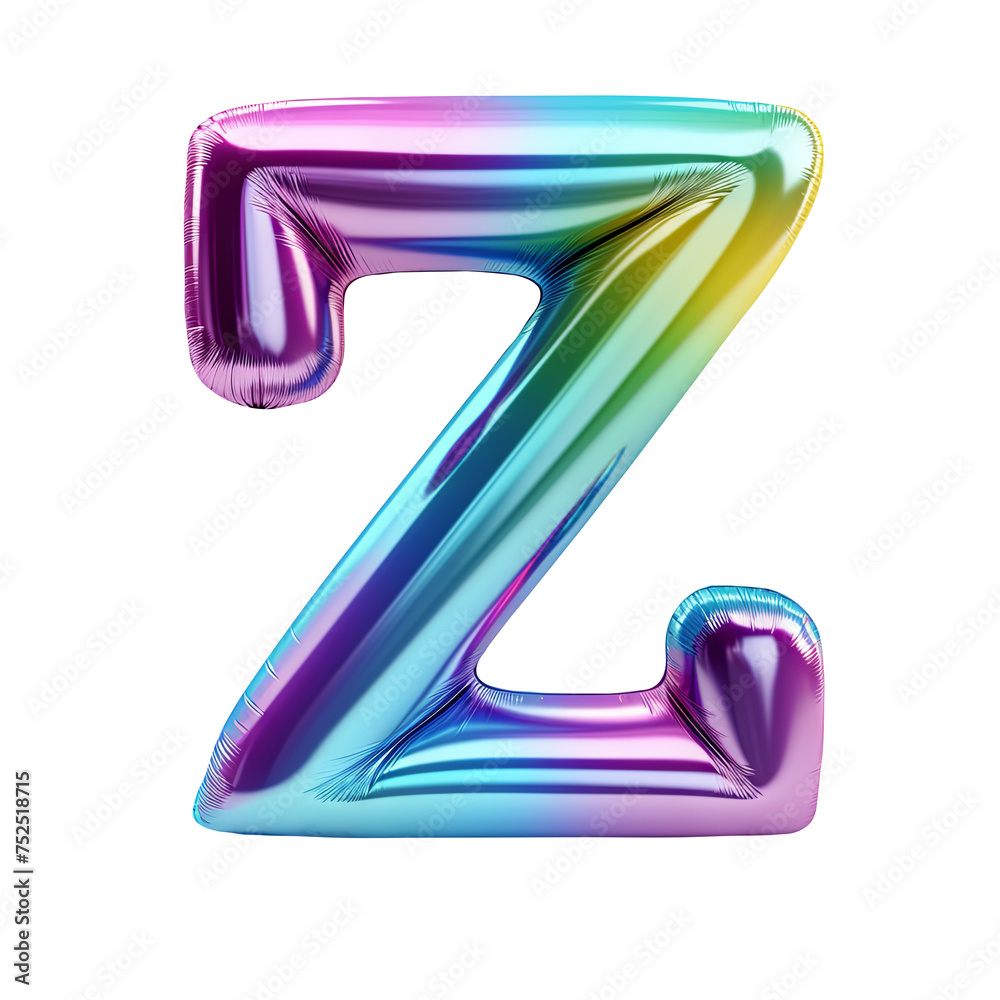 Rainbow metallic Alphabet Z balloon Realistic 3D on white background. Generative AI Rainbow metallic Alphabet Z balloon Realistic 3D on white background. Generative AI
