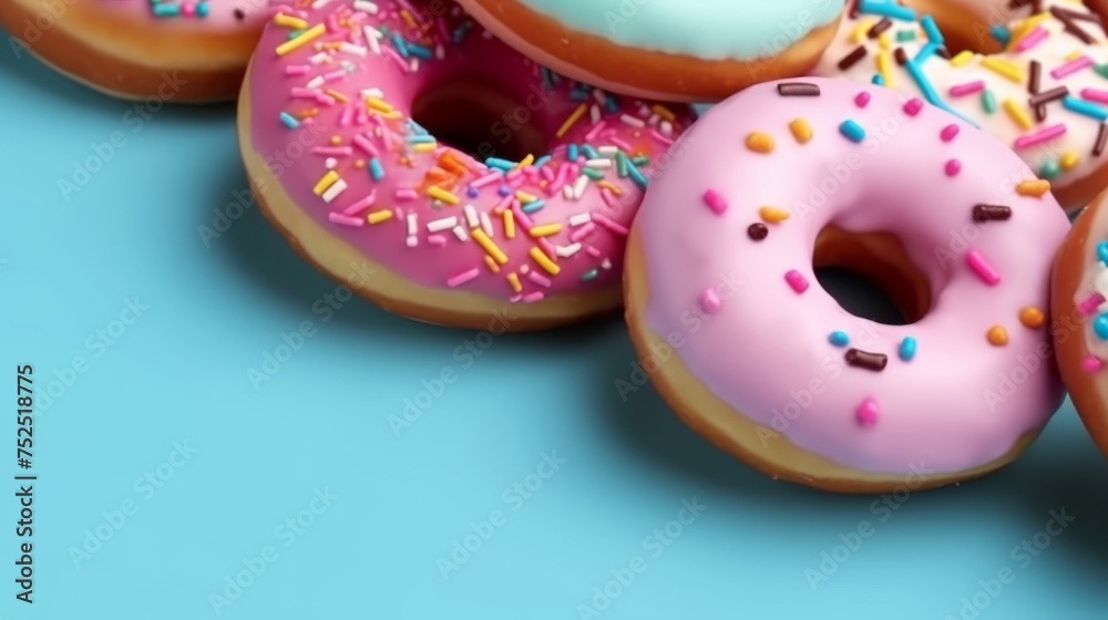 Donuts with top view and pastel color background. Negative space. Generative AI