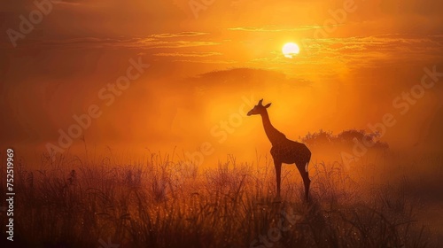 Beautiful Sunrise with animals in the safari