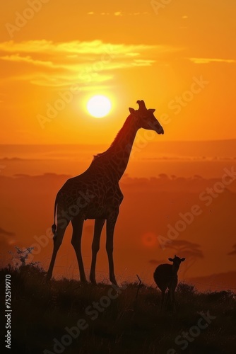 Beautiful Sunrise with animals in the safari