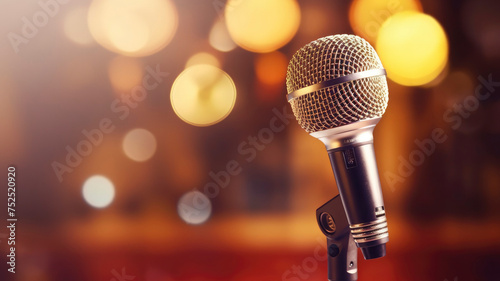 music background with microphone and bokeh background