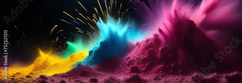 A vibrant explosion of vibrant colors. A splash of bright colors. On a dark background.
