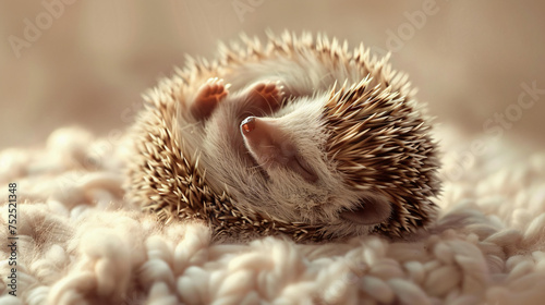 Sleepy baby hedgehog curled into a ball.