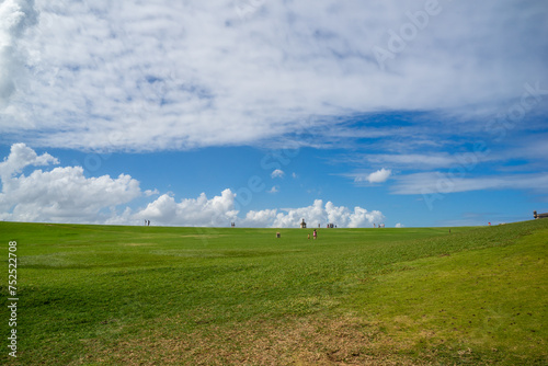 Background of beautiful meadow in Old San Juan, Puerto Rico. This area in front of Castillo San Felipe Del Morro or El Morro is set for public. A significant political, iconic, and historic location