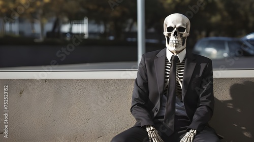 A skeleton in a business suit, symbolizing the emptiness of striving in life's corporate pursuit